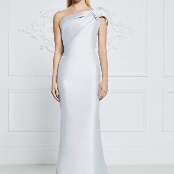 Frascara Silk Wool Maxi Dress Blue Wedding Formal Prom Luxury Designer Sz Small - Picture 2 of 15